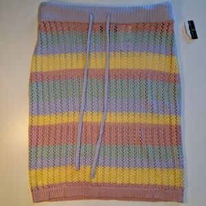NWT Almost Famous Pastel Rainbow Crochet Midi Skirt M Knee Length Boho Festival